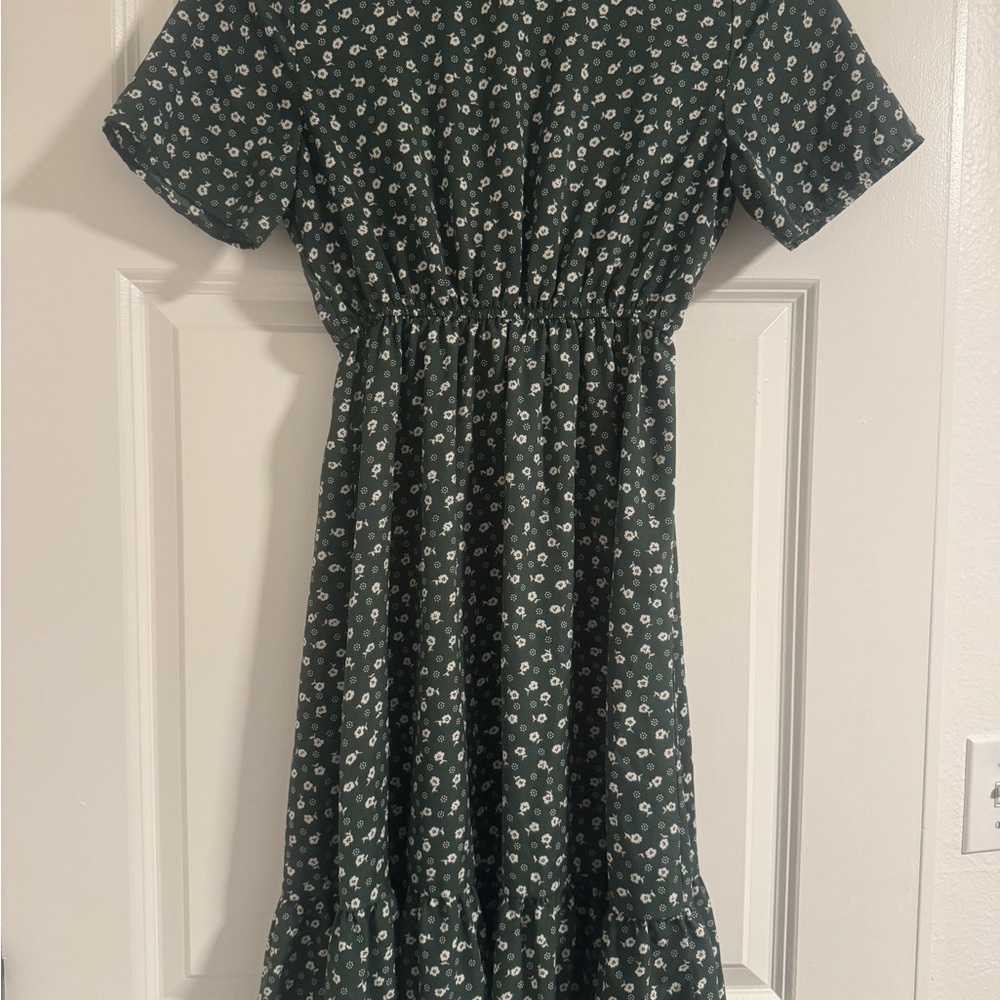 SHEIN Dark Green Floral Midi Dress